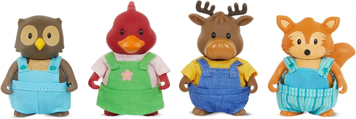 Li’l Woodzeez – Friendz Club Forest Set – Moose, Fox, Owl, Cardinal – Set of 4 Collectible Posable Doll Figures – Pretend Play Gift Toy for Kids Age 3 