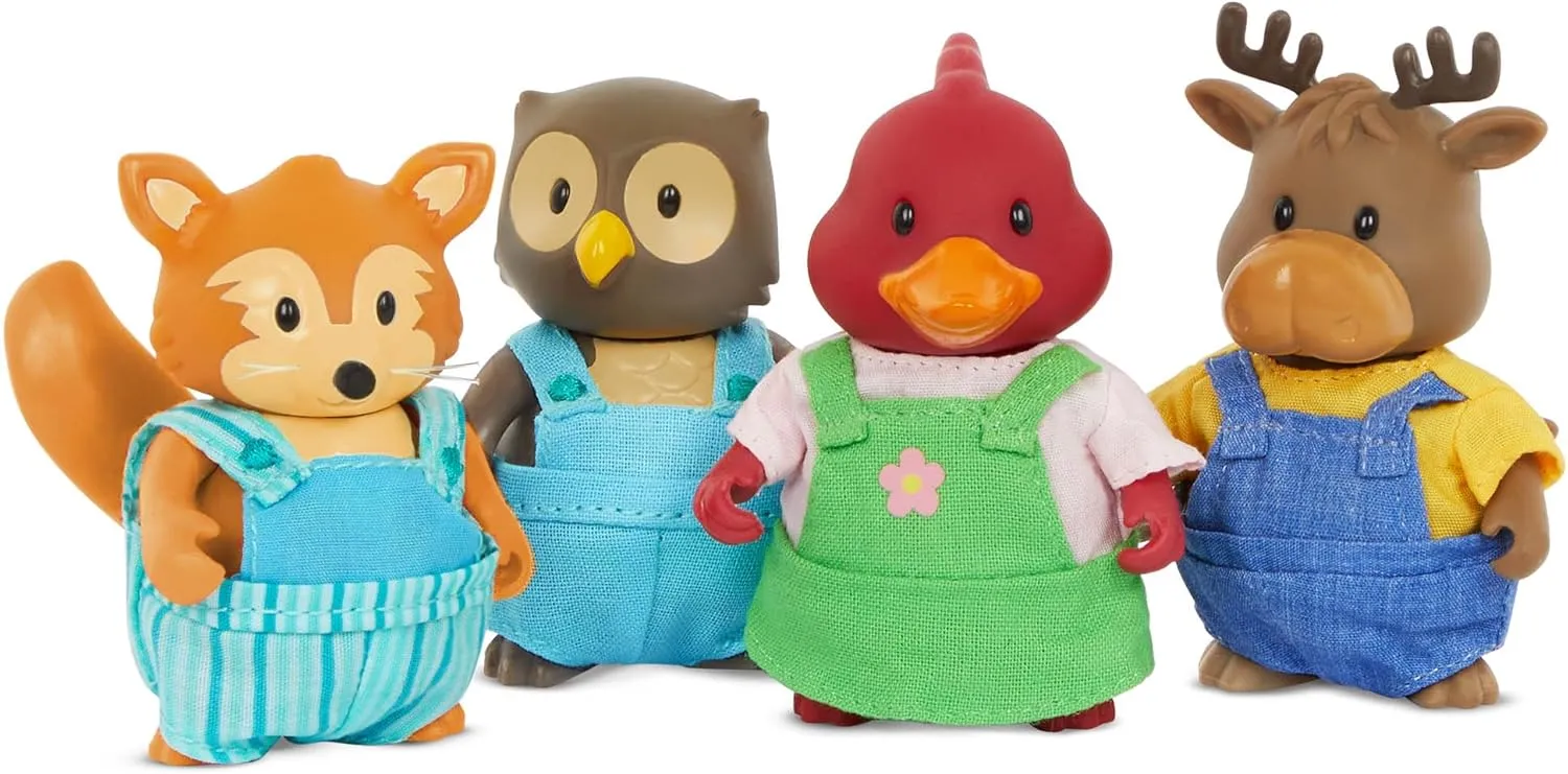 Li’l Woodzeez – Friendz Club Forest Set – Moose, Fox, Owl, Cardinal – Set of 4 Collectible Posable Doll Figures – Pretend Play Gift Toy for Kids Age 3 