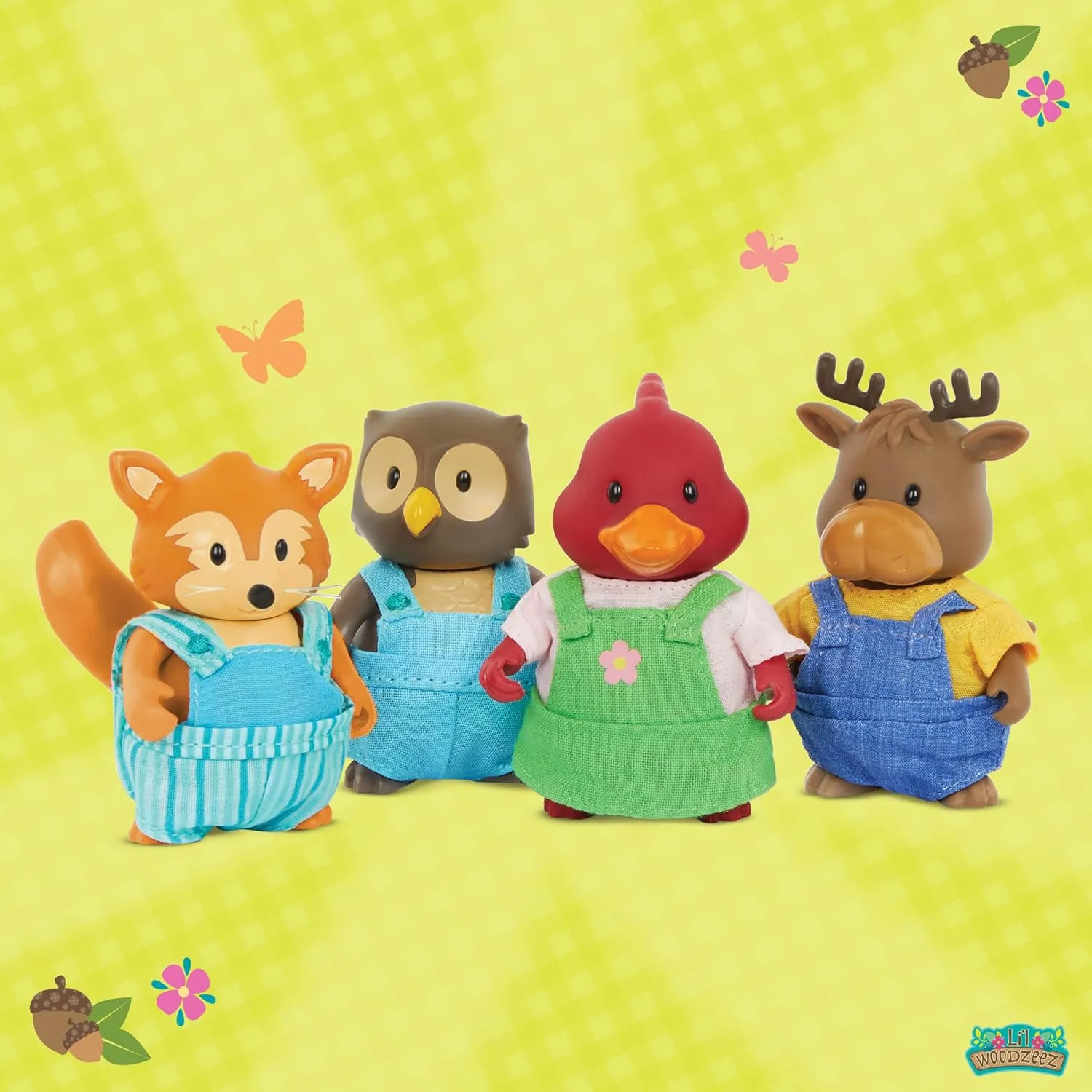Li’l Woodzeez – Friendz Club Forest Set – Moose, Fox, Owl, Cardinal – Set of 4 Collectible Posable Doll Figures – Pretend Play Gift Toy for Kids Age 3 