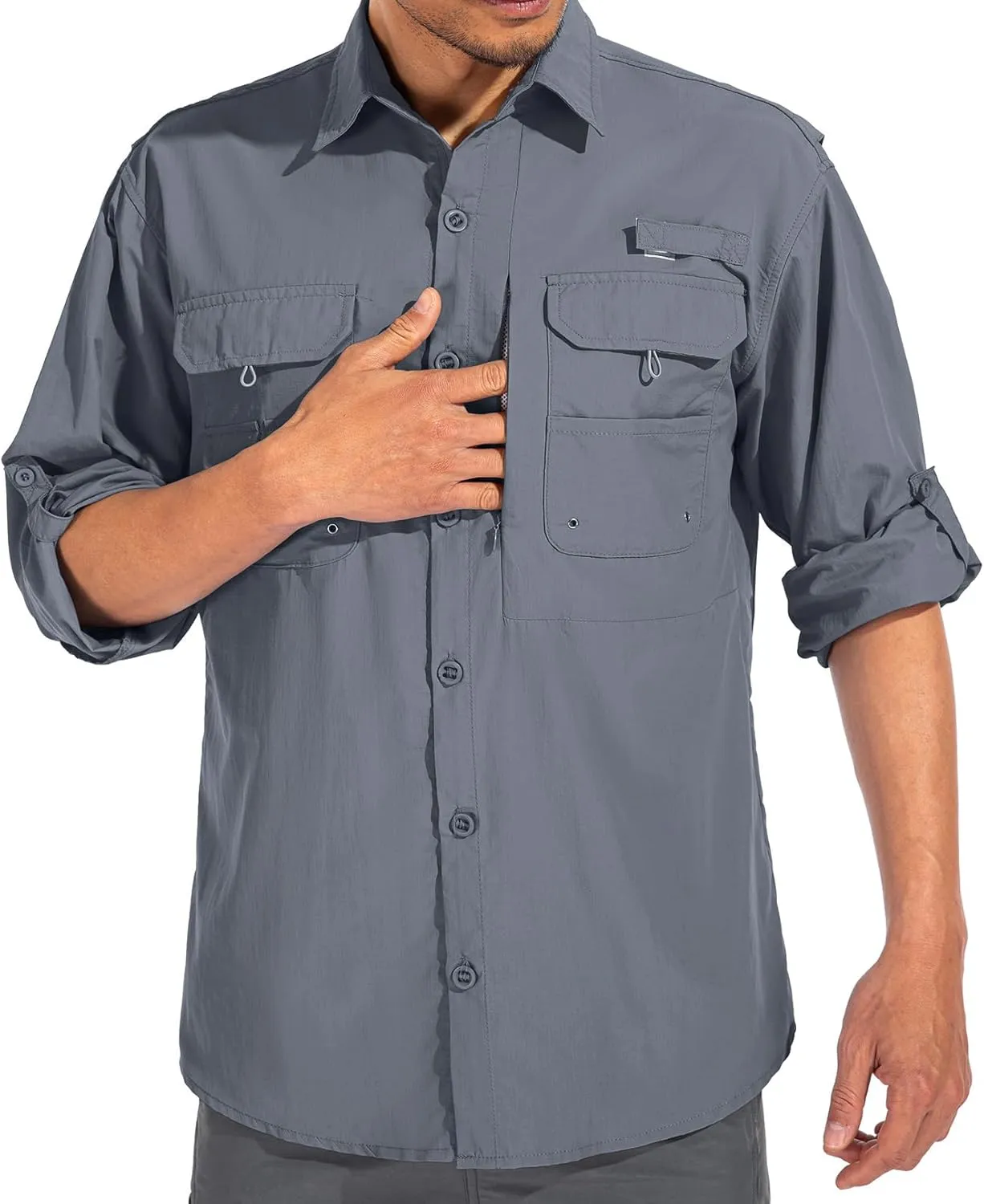 linlon Mens Safari Shirts Long Sleeve UV Protection Hiking Fishing UPF 50  Quick Dry Cooling Camping Travel Shirts