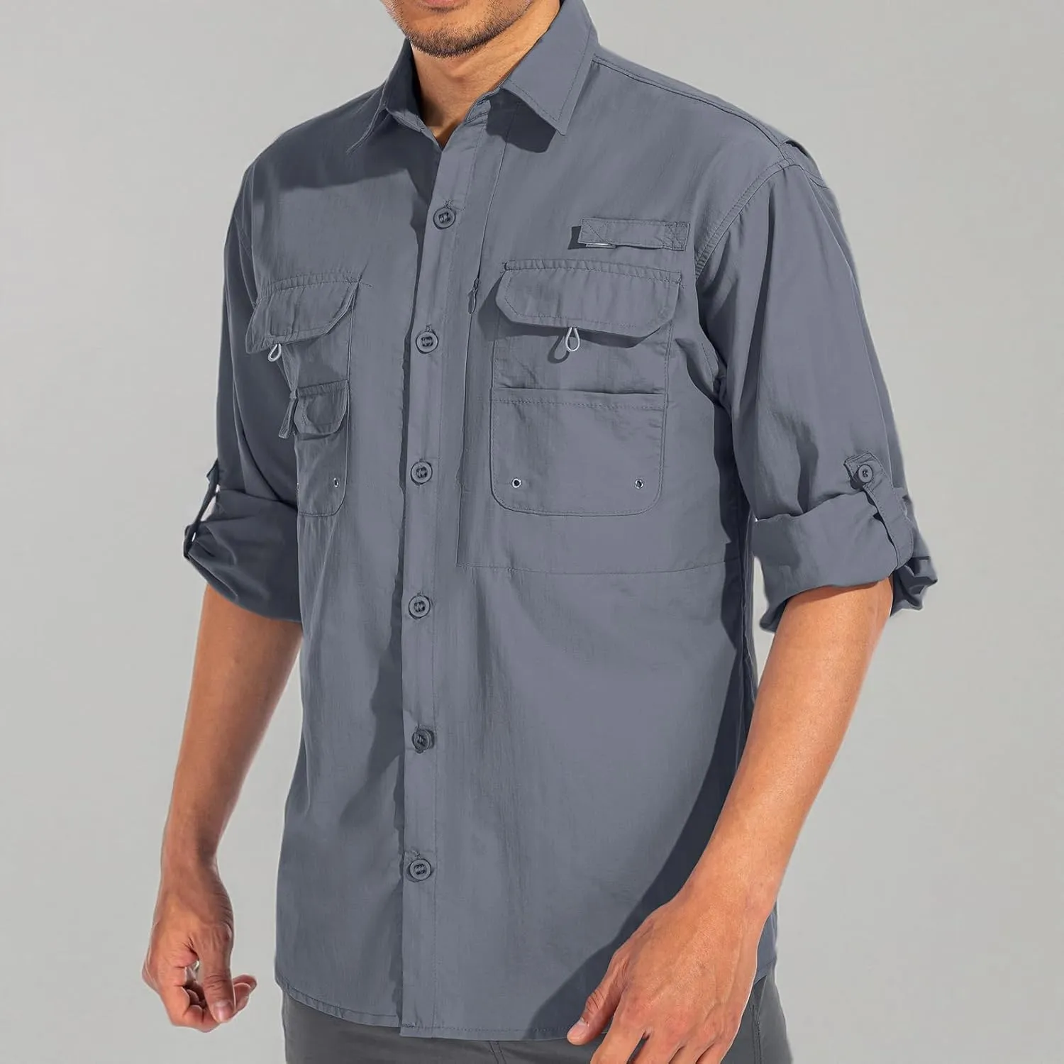 linlon Mens Safari Shirts Long Sleeve UV Protection Hiking Fishing UPF 50  Quick Dry Cooling Camping Travel Shirts