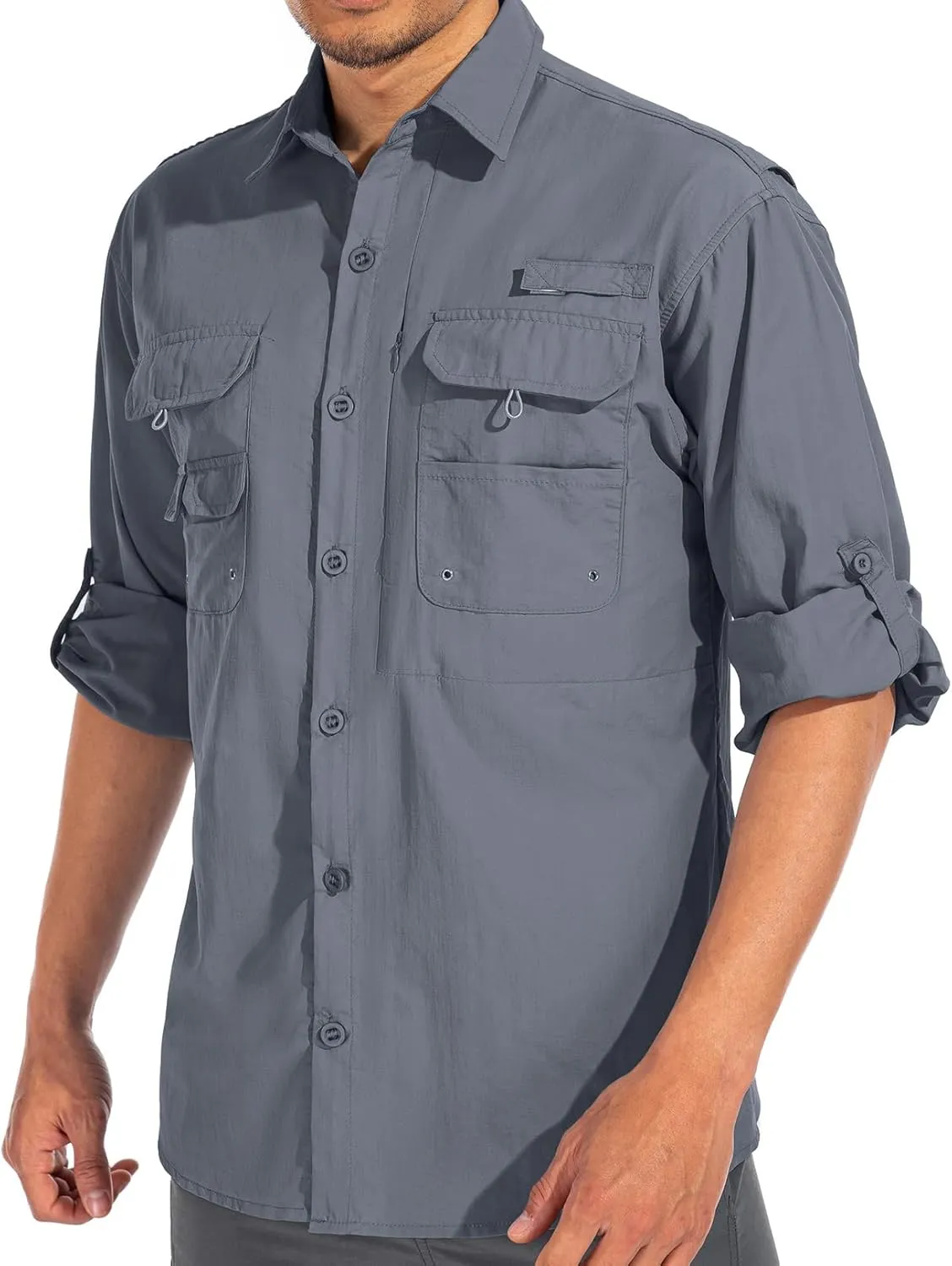 linlon Mens Safari Shirts Long Sleeve UV Protection Hiking Fishing UPF 50  Quick Dry Cooling Camping Travel Shirts