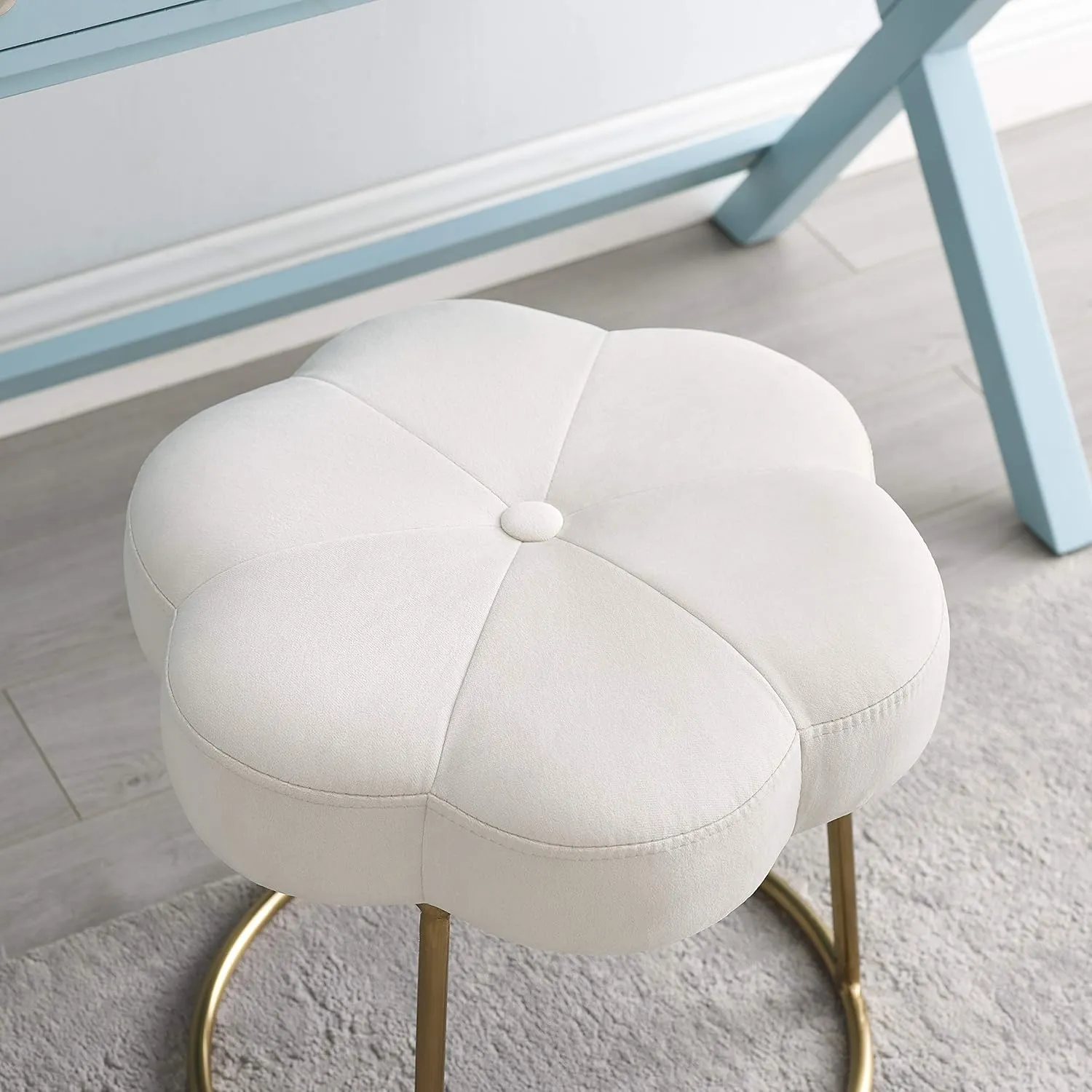 Linon White and Gold Vanity and Accent Talulah Stool