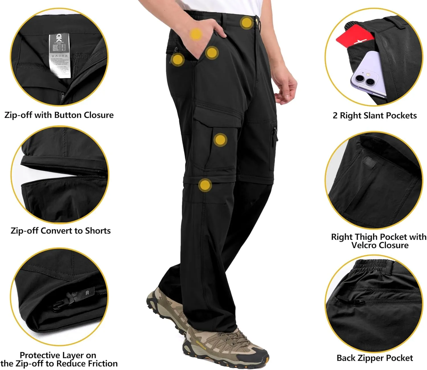 Little Donkey Andy Men's Stretch Convertible Pants, Zip-Off Quick-Dry Hiking Pants, UV Protection, Lightweight