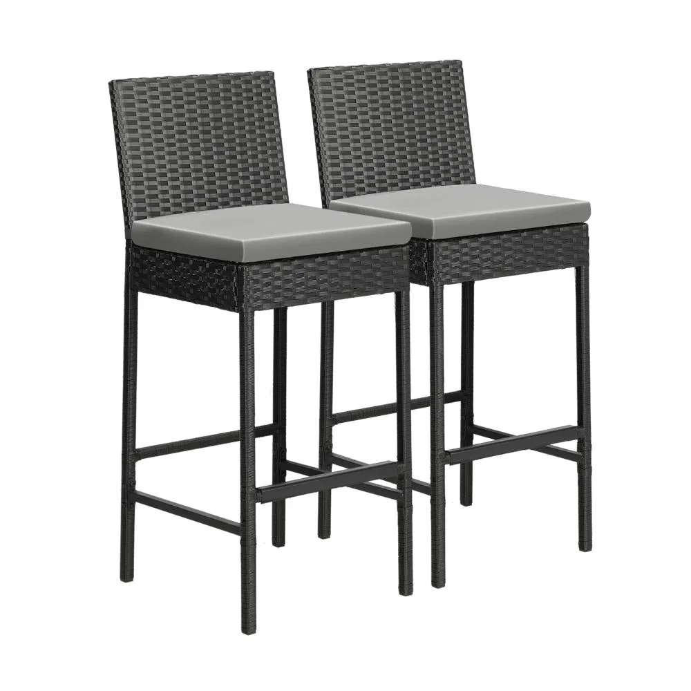 Livsip Outdoor Rattan Bar Stools Patio Dinning Chairs Cafe Garden Furniture 2X