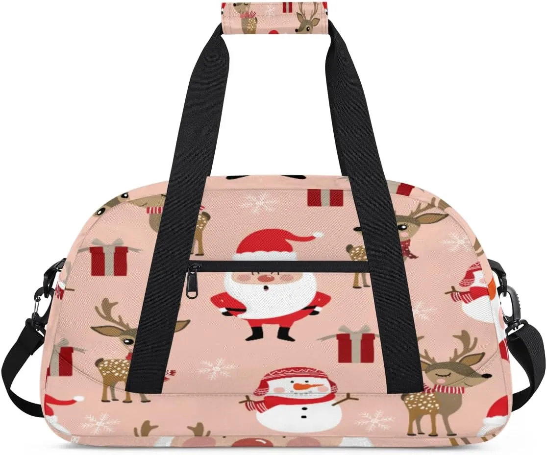 Lovely Elk Gym Duffel Bag for Men Women Santa Claus Sports Tote Bag with Adjustable Shoulder Strap for Dance Gymnastics Traveling Outdoor Camping Overnight Stay