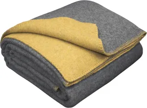 LYHome Merino Wool Blanket - Outdoor Camping and Hiking Throw, Extra Warm Army Military & Hunting Blankets for Cold Weather, Warmest Plaid Pure Sheep Wool (59 x 84 | Mustard - Gray Double-Sided)