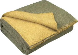 LYHome Merino Wool Blanket - Outdoor Camping and Hiking Throw, Extra Warm Army Military & Hunting Blankets for Cold Weather, Warmest Plaid Sheep Wool (51x67 | Mustard - Olive Green Double-Sided)