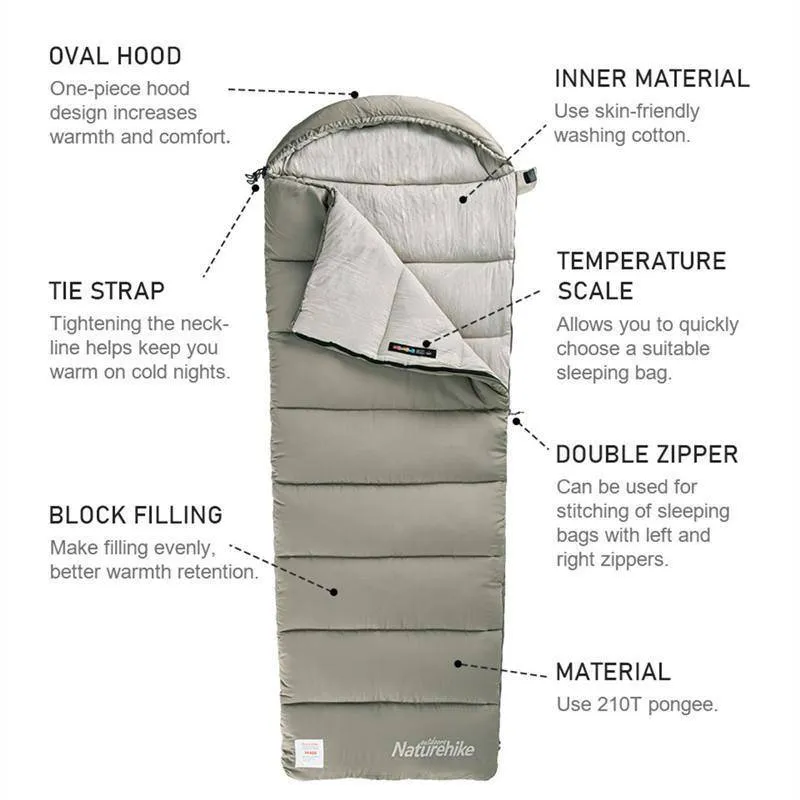 M180/300/400 Pongee Cotton Camping Sleeping Bag