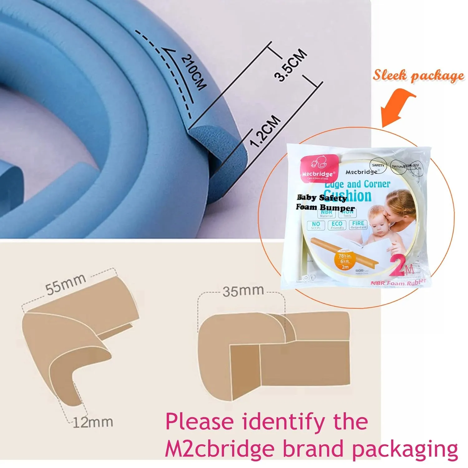 M2cbridge L Shape Extra Thick Furniture Table Edge Protectors Foam Baby Safety Bumper Guard (Off White(13.1ft Edge   4 Corners))