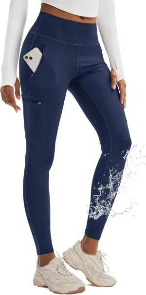 MAGCOMSEN Women's Hiking Leggings with 4 Zipper Pockets Water Resistant High Waisted Cargo Leggings Workout Running Yoga