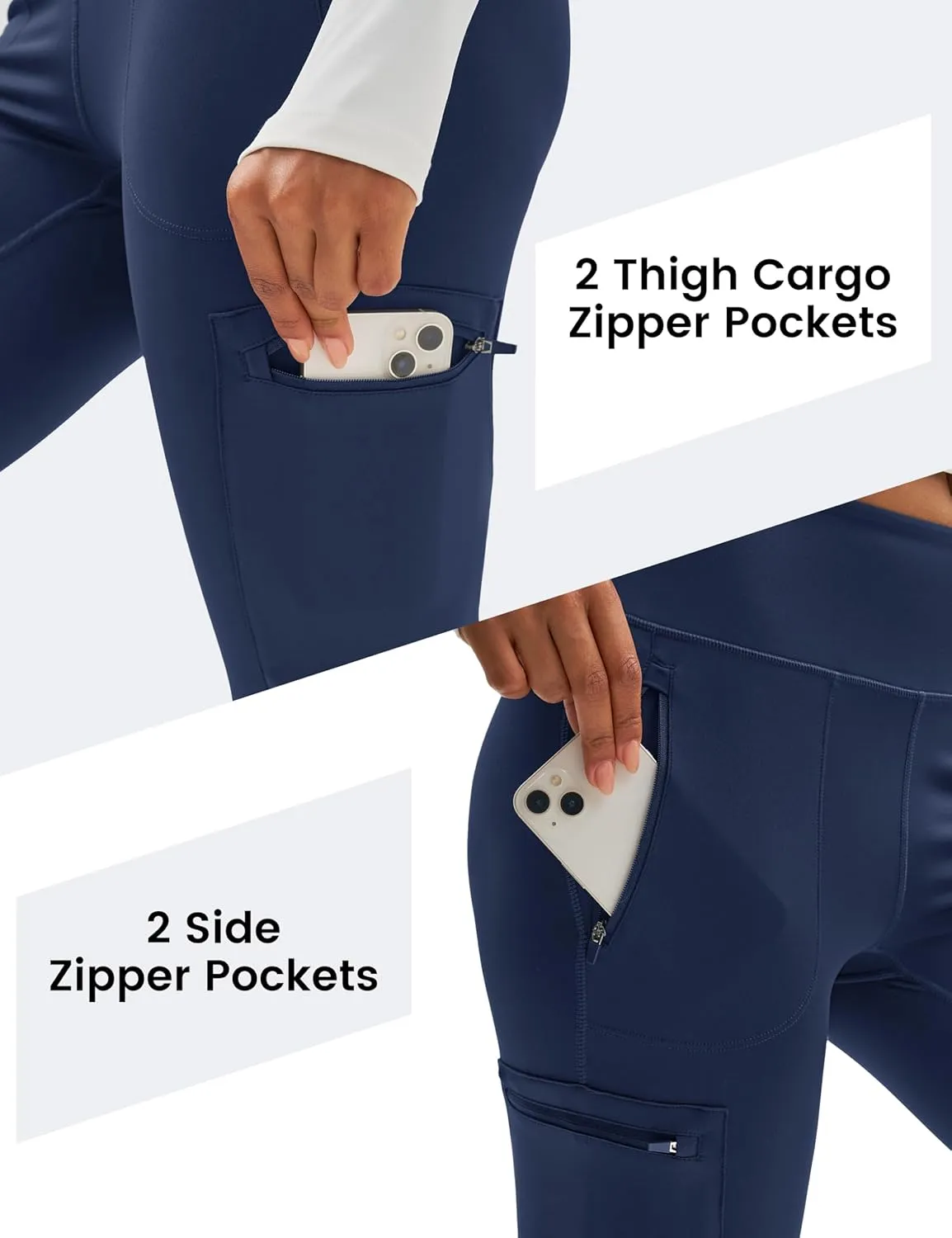 MAGCOMSEN Women's Hiking Leggings with 4 Zipper Pockets Water Resistant High Waisted Cargo Leggings Workout Running Yoga