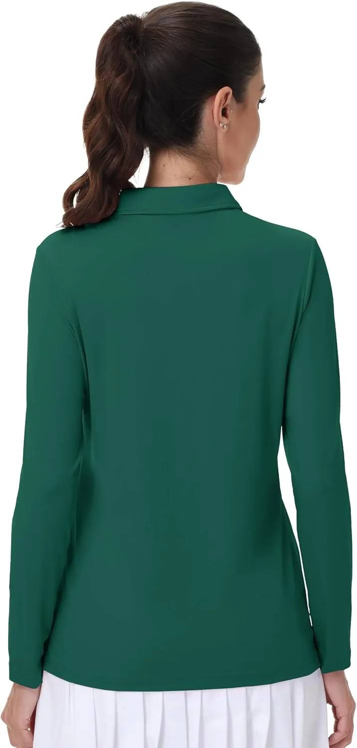 MAGCOMSEN Women's Polo Shirts Long Sleeve Golf T Shirt Quick Dry UPF 50  Sun Protection Lightweight Athletic Tennis Shirts