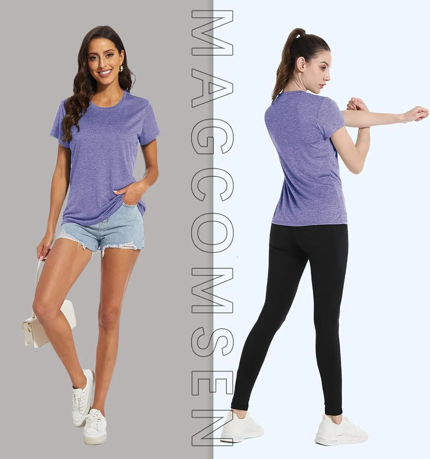 MAGCOMSEN Women's Short Sleeve Quick Dry T-Shirts Wicking Moisture Workout Athletic Running Shirts