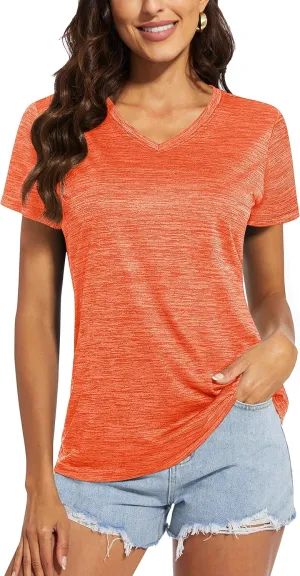 MAGCOMSEN Women's V Neck Workout Shirts Short Sleeve Moisture Wicking Yoga T-Shirts Quick Dry Athletic Tops