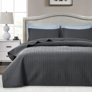 Maple&Stone Quilt Set King Size, Lightweight Charcoal Grey Bedspread Ultrasonic Chevron Pattern Light Coverlet for All Season Comforter Bedding Decor - 3 Piece King Bed Cover Sets