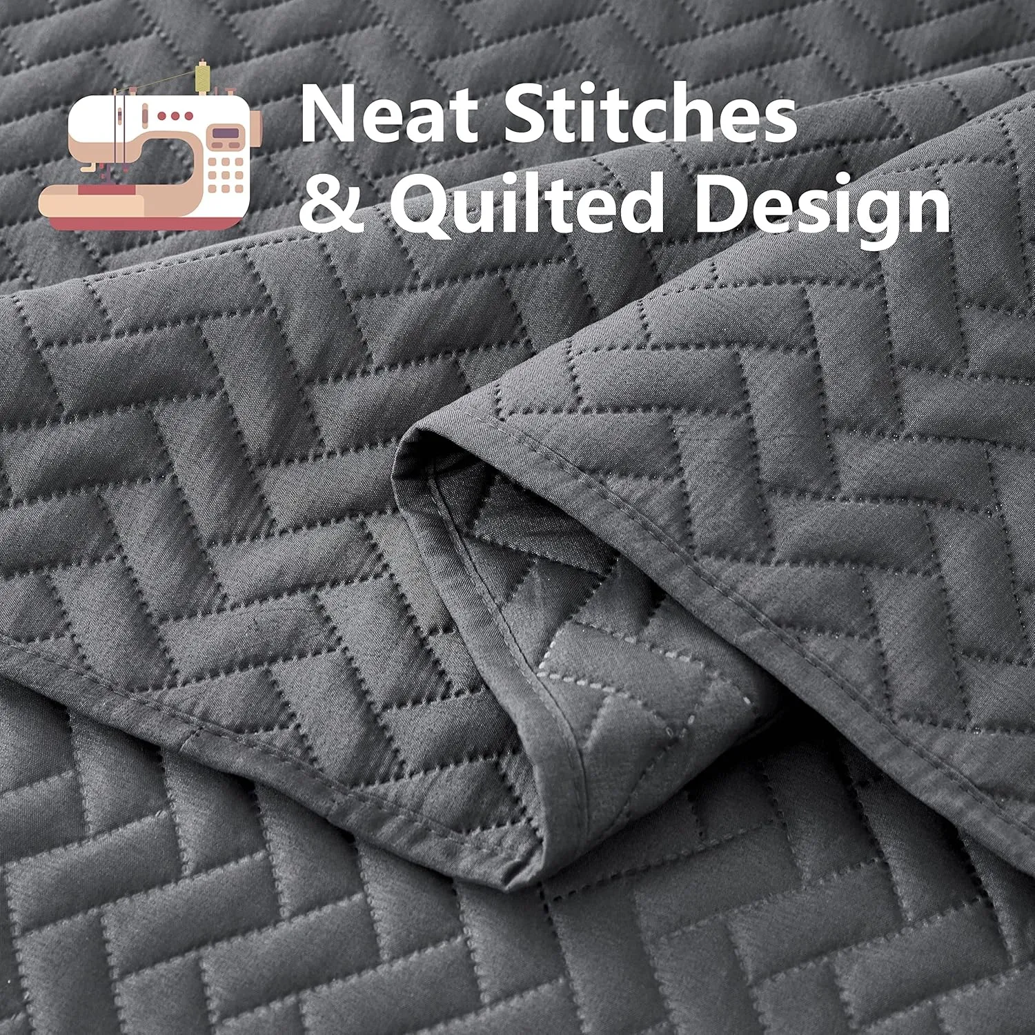 Maple&Stone Quilt Set King Size, Lightweight Charcoal Grey Bedspread Ultrasonic Chevron Pattern Light Coverlet for All Season Comforter Bedding Decor - 3 Piece King Bed Cover Sets