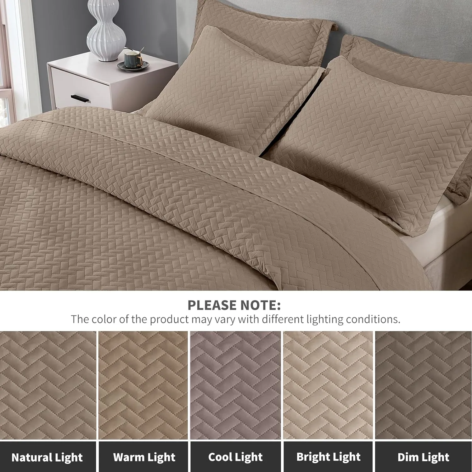 Maple&Stone Quilt Set Queen Size, Brown Lightweight Bedspread Ultrasonic Chevron Pattern Light Coverlet for All Season Comforter Bedding Decor - 3 Piece Queen Bed Cover Sets
