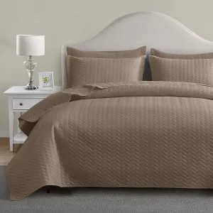 Maple&Stone Quilt Set Queen Size, Brown Lightweight Bedspread Ultrasonic Chevron Pattern Light Coverlet for All Season Comforter Bedding Decor - 3 Piece Queen Bed Cover Sets