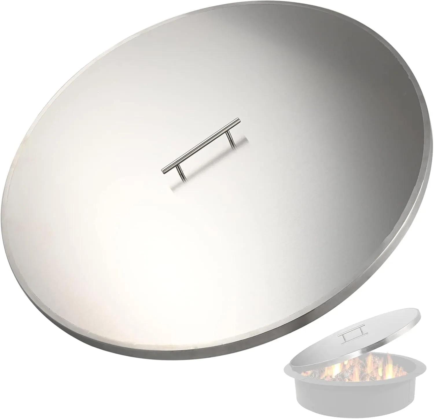 Marada Stainless Steel Fire Pit Lid 430 Heat Resistant Stainless Steel Fire Pit Ring Lid 1.5 mm Fir Pan Thick for Round Patio(Round 28")