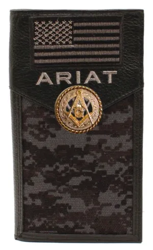 Master Mason Blue Lodge Wallet - Gold Square & Compass Black Digital Flag