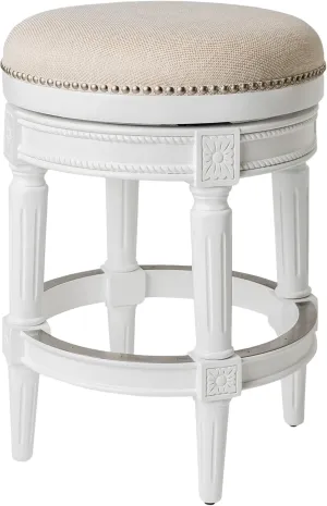 Maven Lane Pullman 26 Inch Tall Backless Alabaster White Finish Counter Height Upholstered Barstool with Cream Fabric Cushion Seat