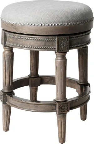 Maven Lane Pullman 26 Inch Tall Backless Reclaimed Oak Finish Counter Height Upholstered Barstool with Ash Grey Fabric Cushion Seat