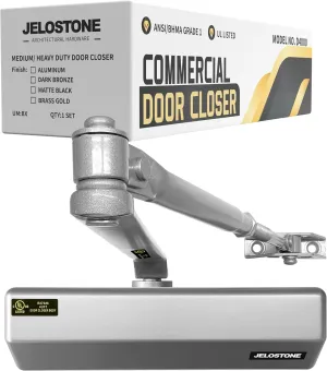 Medium/Heavy Duty, Commercial Door Closer D4000, ANSI Grade 1, UL 3 Hour Fire Rated, ADA Compliant, Adjustable Spring Size 1-6 for Doors (44-330lb, 30-60 in), Indoor/Outdoor (Aluminum)