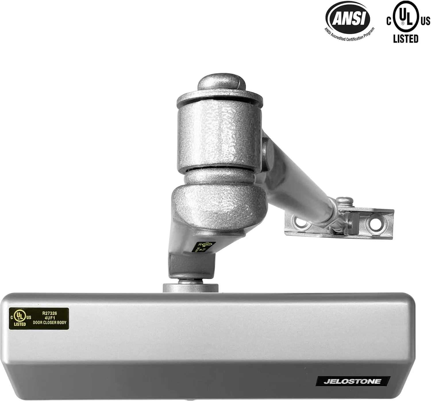 Medium/Heavy Duty, Commercial Door Closer D4000, ANSI Grade 1, UL 3 Hour Fire Rated, ADA Compliant, Adjustable Spring Size 1-6 for Doors (44-330lb, 30-60 in), Indoor/Outdoor (Aluminum)