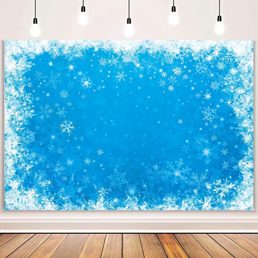 MEHOFOND Winter Ice Blue Frozen Backdrop Snowflake Background for Christmas Happy New Year Event Party Decorations Banner Xmas Photography Backdrop Portrait Photobooth Photo Studio 7x5ft
