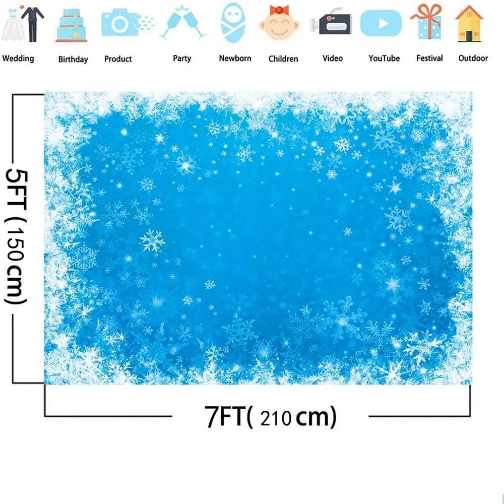 MEHOFOND Winter Ice Blue Frozen Backdrop Snowflake Background for Christmas Happy New Year Event Party Decorations Banner Xmas Photography Backdrop Portrait Photobooth Photo Studio 7x5ft