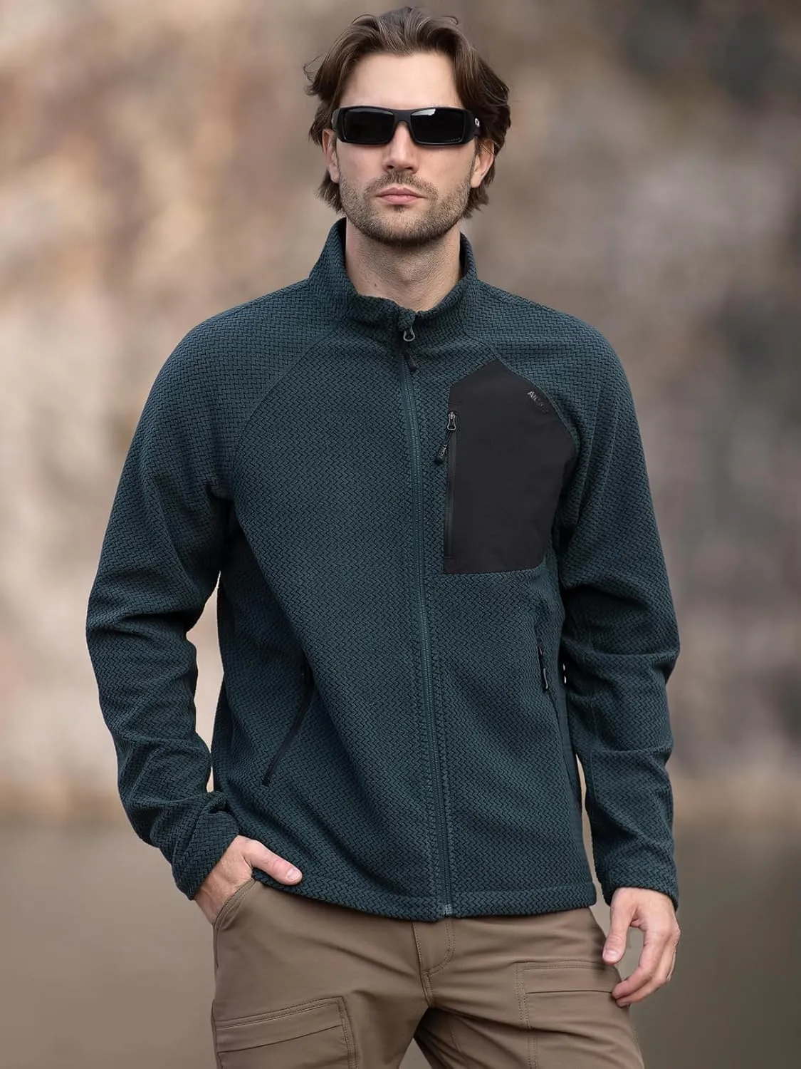 Men's AIR Full Zip Wave-textured Lightweight Fleece Jacket Breathable Spring Jacket for Outdoor Hiking Camping
