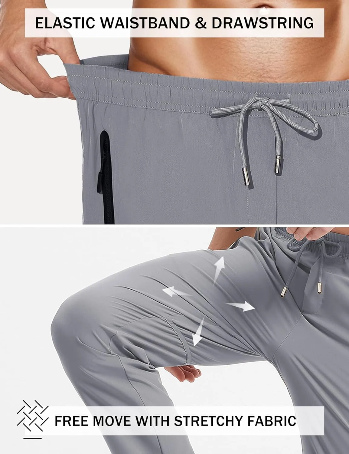 Men's Hiking Pants Lightweight Quick-Drying Waterproof Athletic Joggers Pants with Pockets Walkout Sweatpants