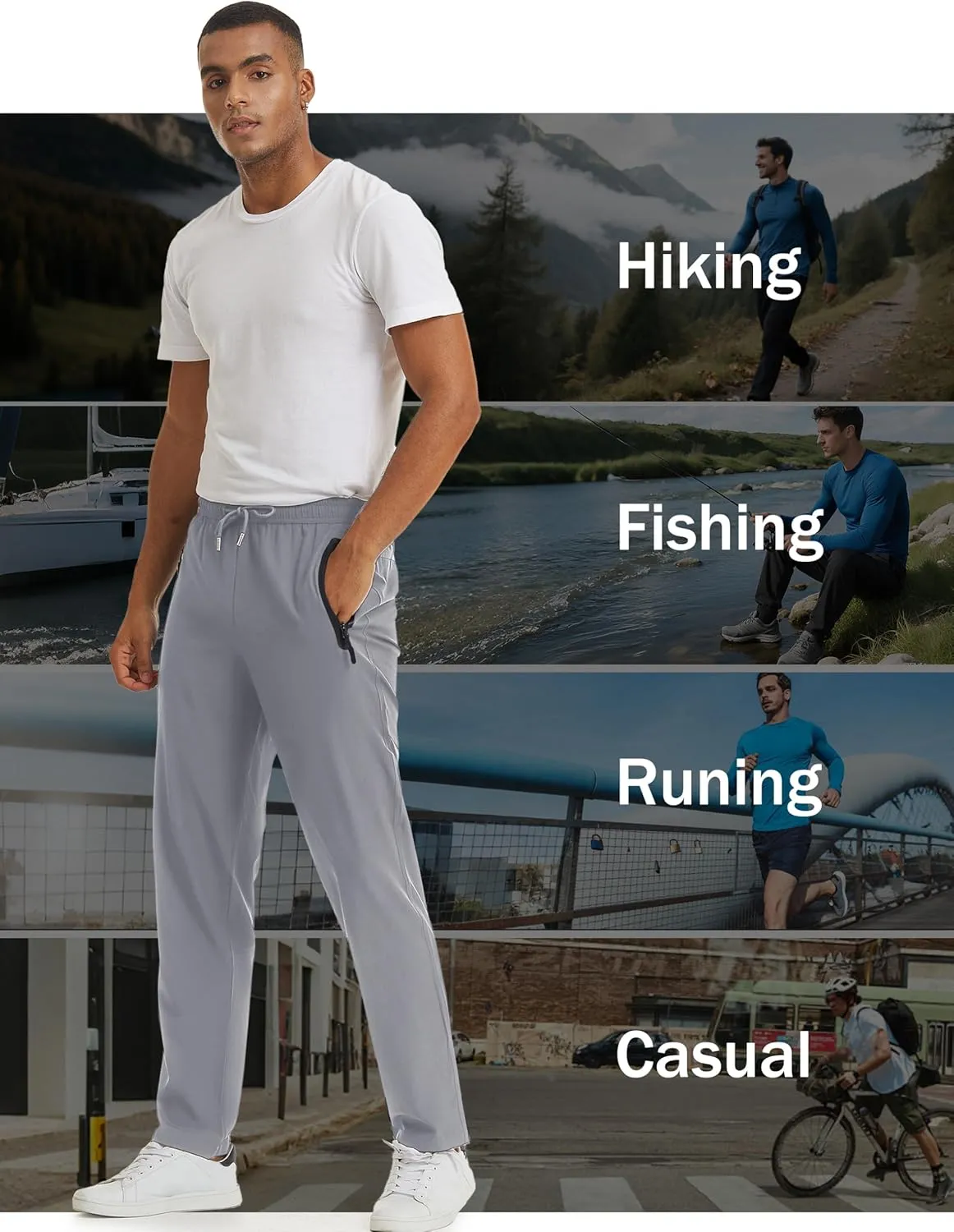 Men's Hiking Pants Lightweight Quick-Drying Waterproof Athletic Joggers Pants with Pockets Walkout Sweatpants