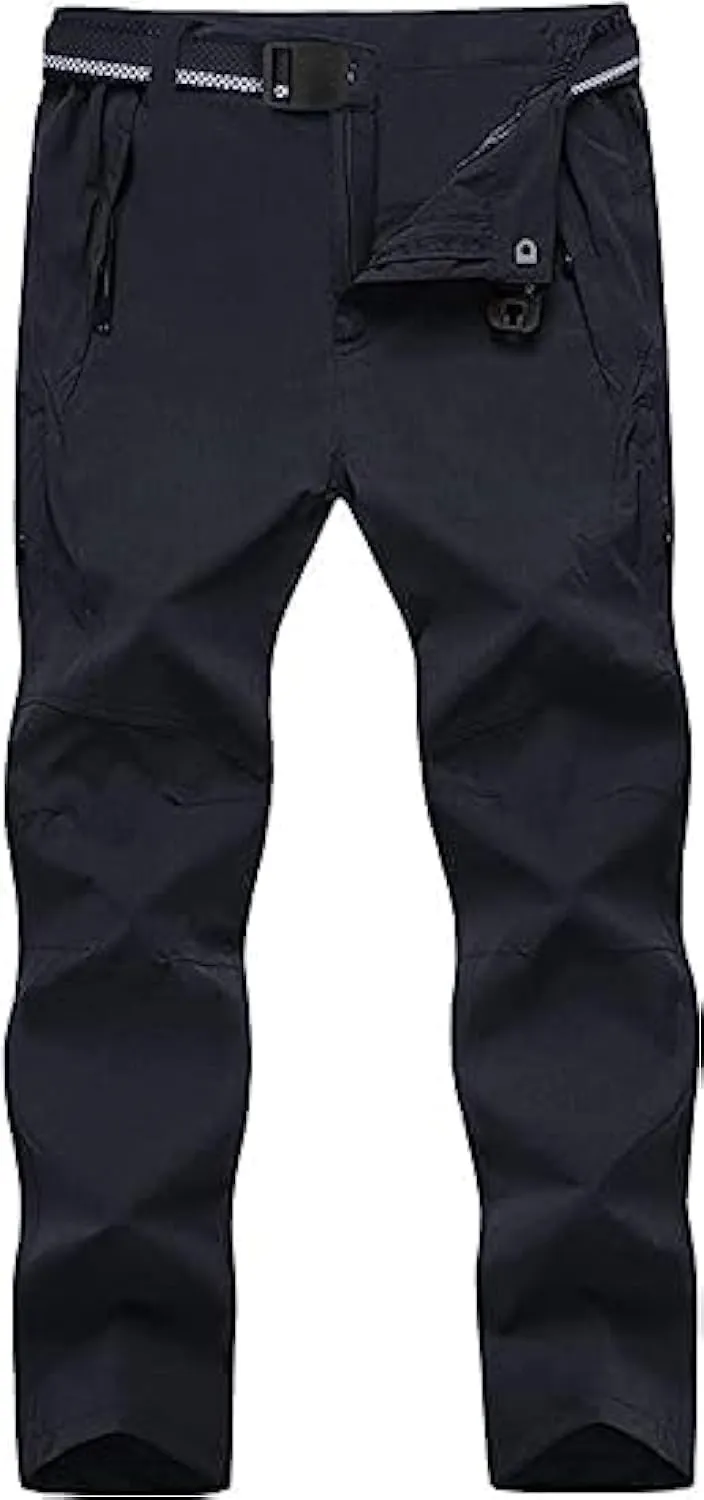 Men's Hiking Pants with Belt Outdoor Quick-Dry Lightweight Waterproof Mountain Pants with Zipper Pockets