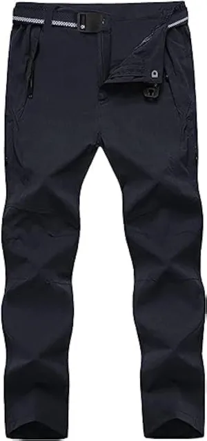 Men's Hiking Pants with Belt Outdoor Quick-Dry Lightweight Waterproof Mountain Pants with Zipper Pockets