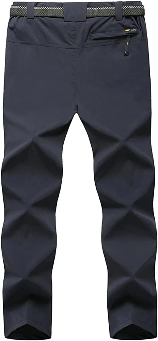 Men's Hiking Pants with Belt Outdoor Quick-Dry Lightweight Waterproof Mountain Pants with Zipper Pockets