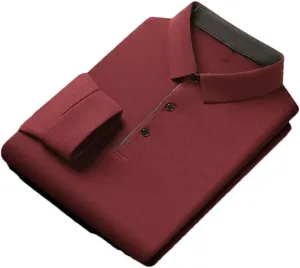 Men's Office Golf Business Casual Long Sleeve Solid Color Polo Shirt Warm Four Seasons Top