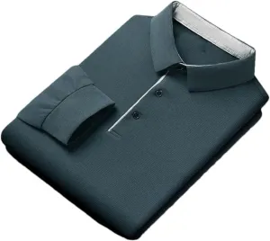Men's Office Golf Business Casual Long Sleeve Solid Color Polo Shirt Warm Four Seasons Top