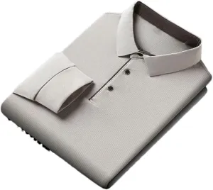 Men's Office Golf Business Casual Long Sleeve Solid Color Polo Shirt Warm Four Seasons Top