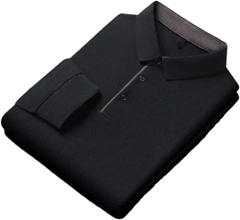 Men's Office Golf Business Casual Long Sleeve Solid Color Polo Shirt Warm Four Seasons Top