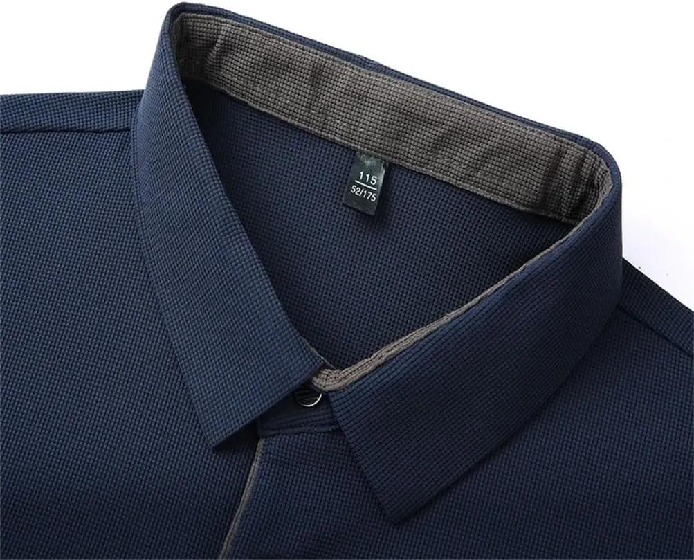 Men's Office Golf Business Casual Long Sleeve Solid Color Polo Shirt Warm Four Seasons Top