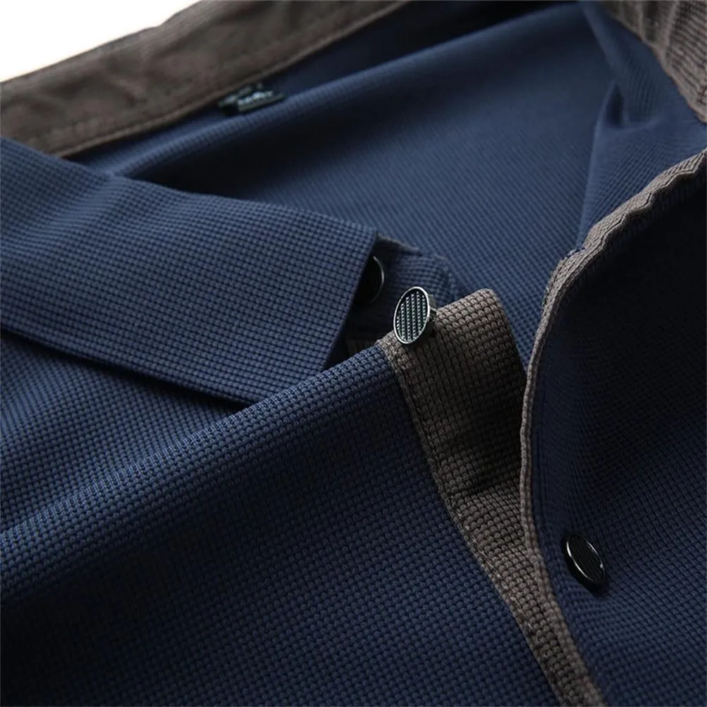 Men's Office Golf Business Casual Long Sleeve Solid Color Polo Shirt Warm Four Seasons Top