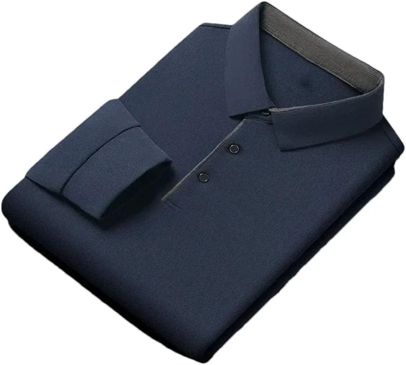 Men's Office Golf Business Casual Long Sleeve Solid Color Polo Shirt Warm Four Seasons Top
