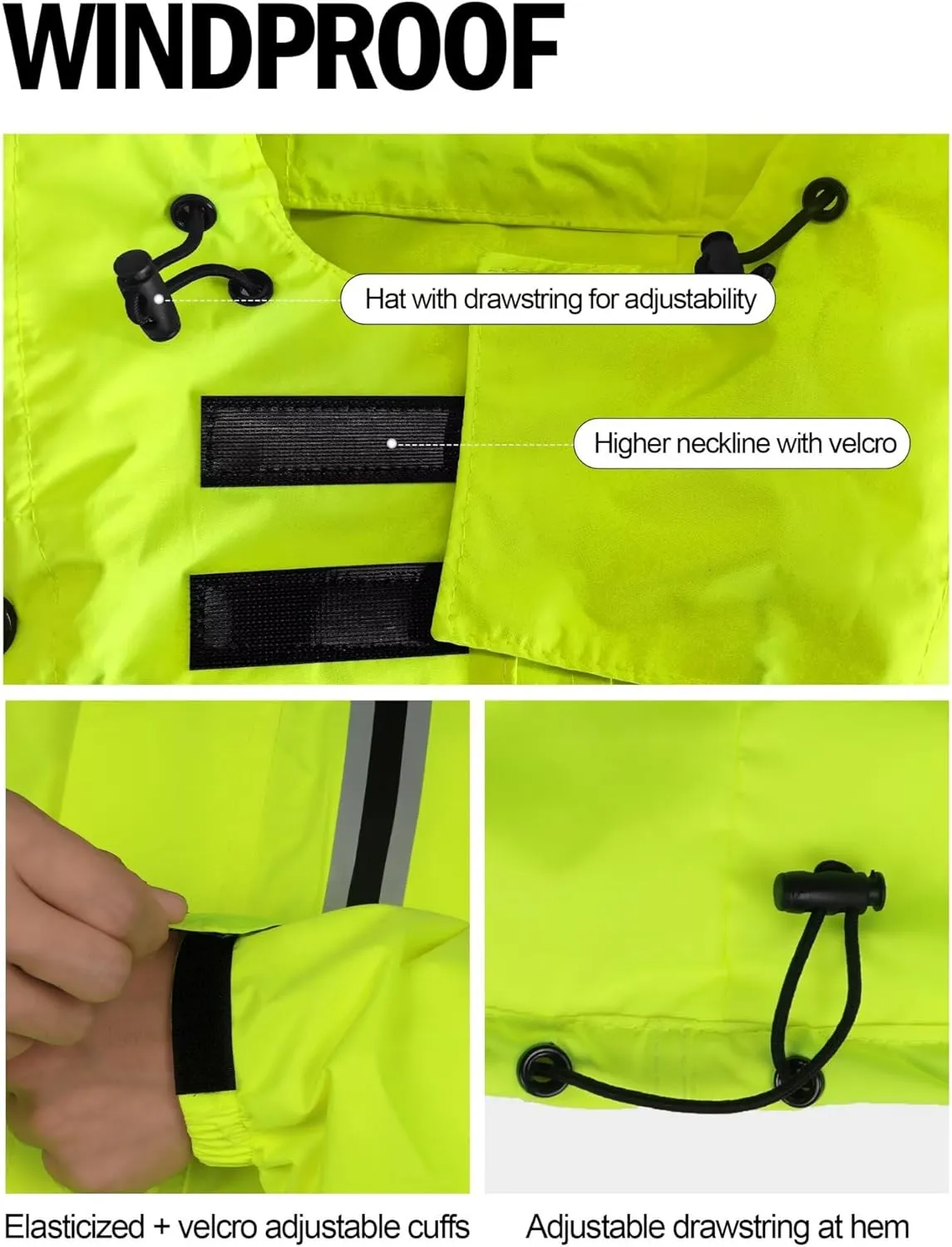 Men's Rain Jacket, Waterproof Windproof Reflective Hood Rain Coat, Lightweight Breathable Windbreaker with 4 Pockets