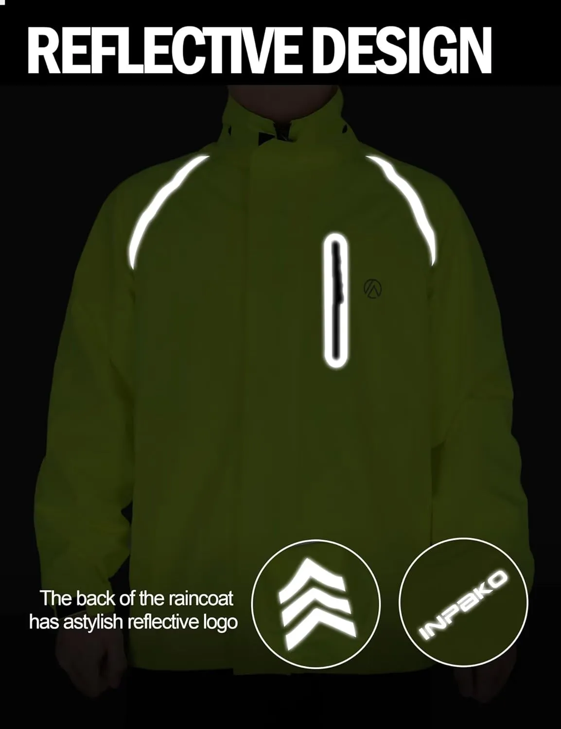 Men's Rain Jacket, Waterproof Windproof Reflective Hood Rain Coat, Lightweight Breathable Windbreaker with 4 Pockets