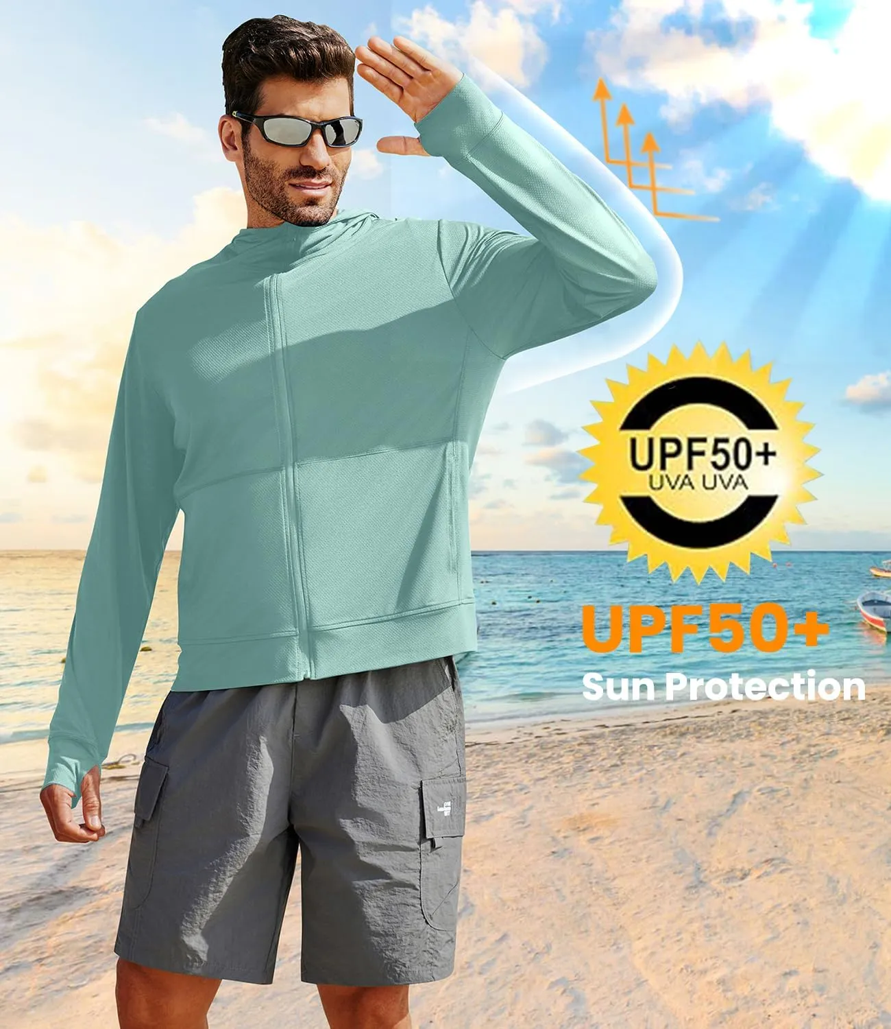 Men's UPF 50  Full Zip Up Sun Protection Hoodie Jacket Long Sleeve Lightweight UV Shirts for Men Hiking Fishing