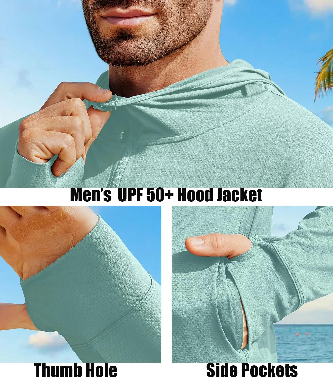 Men's UPF 50  Full Zip Up Sun Protection Hoodie Jacket Long Sleeve Lightweight UV Shirts for Men Hiking Fishing