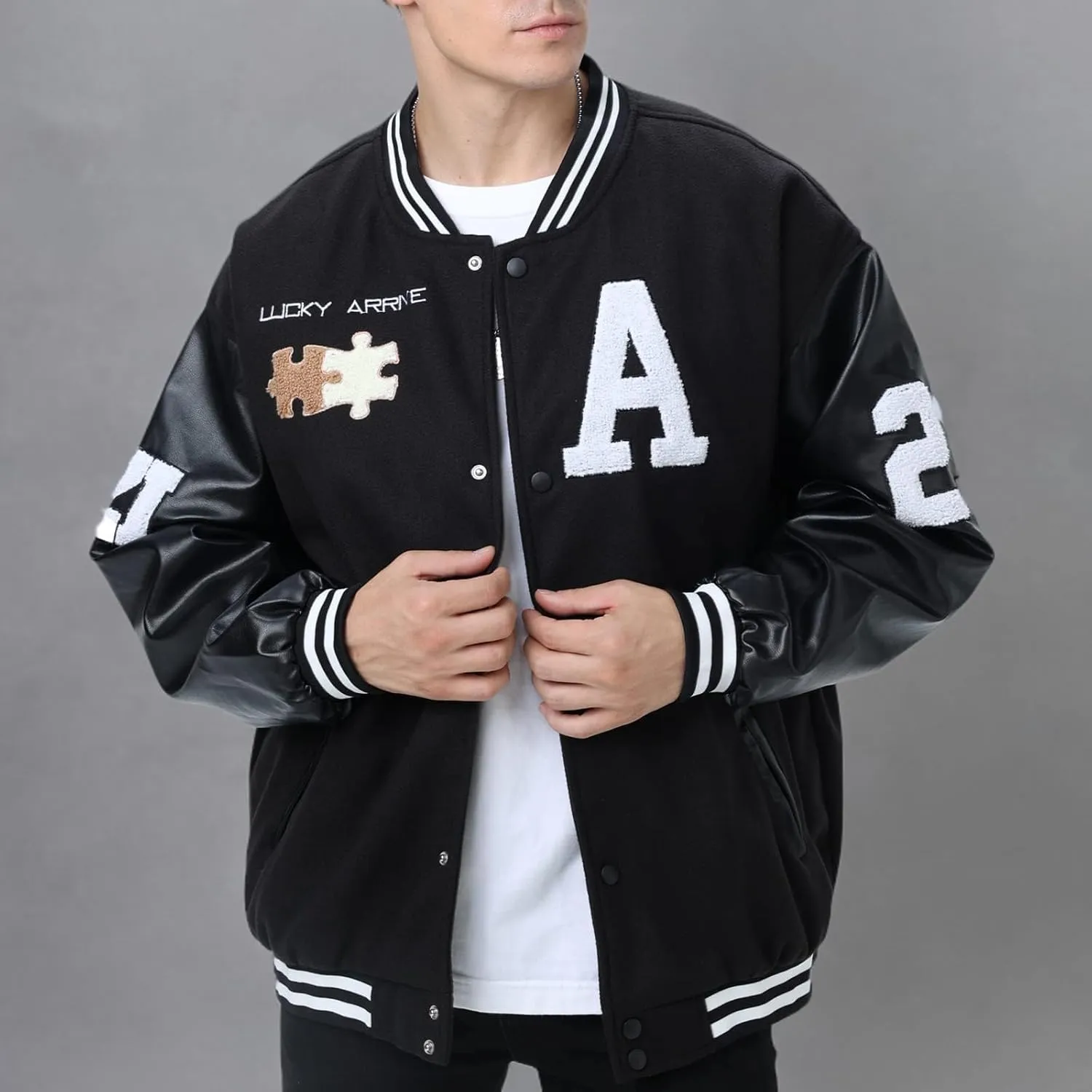 Mens Varsity College Jacket Baseball Bomber Jacket Vintage Sweatshirt Casual Unisex Streetwear Coats with Patch
