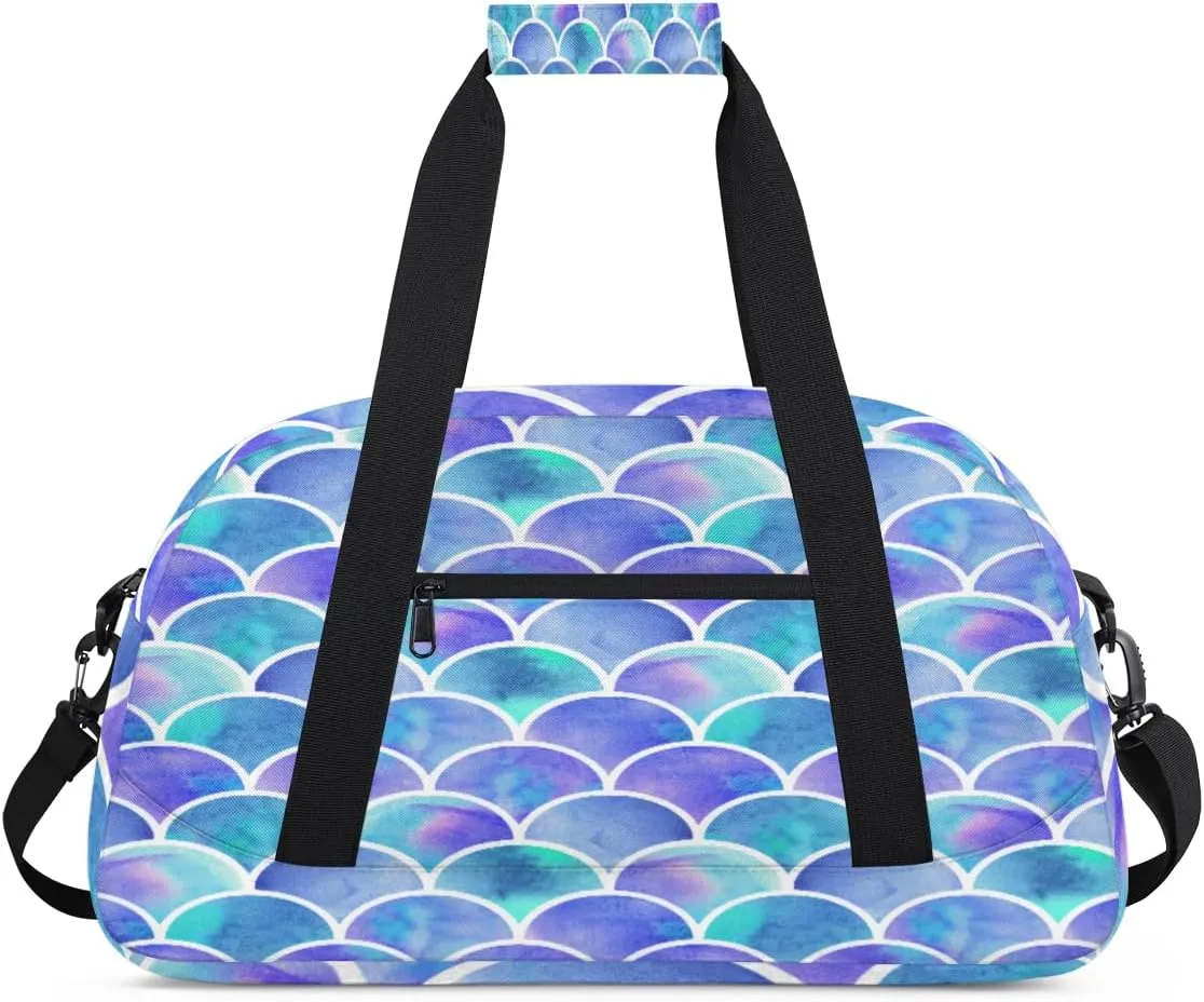 Mermaid Scales Gym Duffel Bag for Men Women Rainbow Scales Sports Tote Bag with Adjustable Shoulder Strap for Dance Gymnastics Traveling Outdoor Camping Overnight Stay